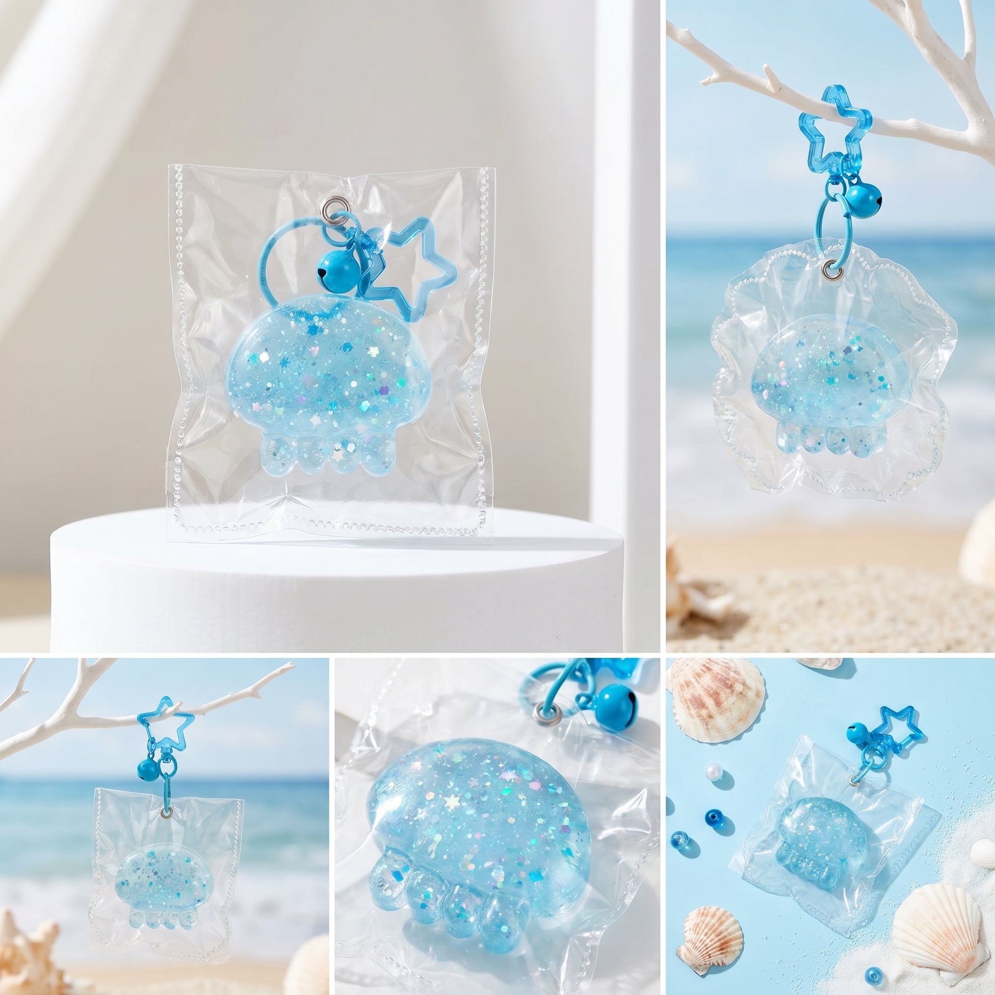Figomo™ Squishy Medusa Océano | Llavero Antiestrés Kawaii Transparente