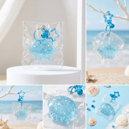 Figomo™ Squishy Medusa Océano | Llavero Antiestrés Kawaii Transparente