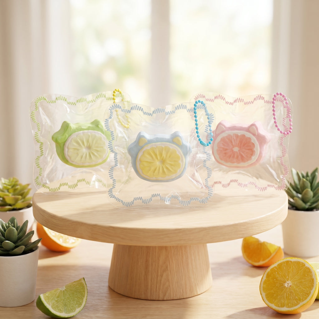 Figomo™ Squishy Gatito Cítrico | Llavero Antiestrés Frutal Kawaii