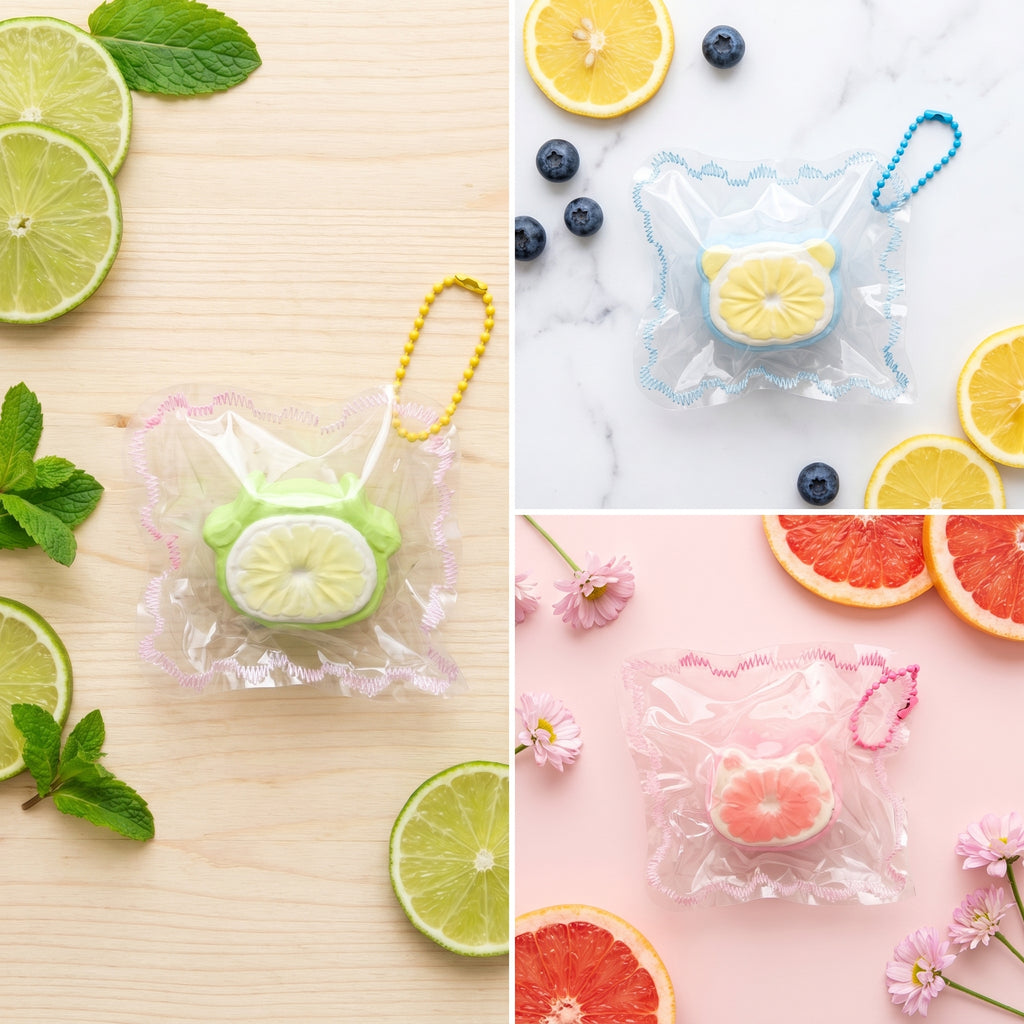 Figomo™ Squishy Gatito Cítrico | Llavero Antiestrés Frutal Kawaii