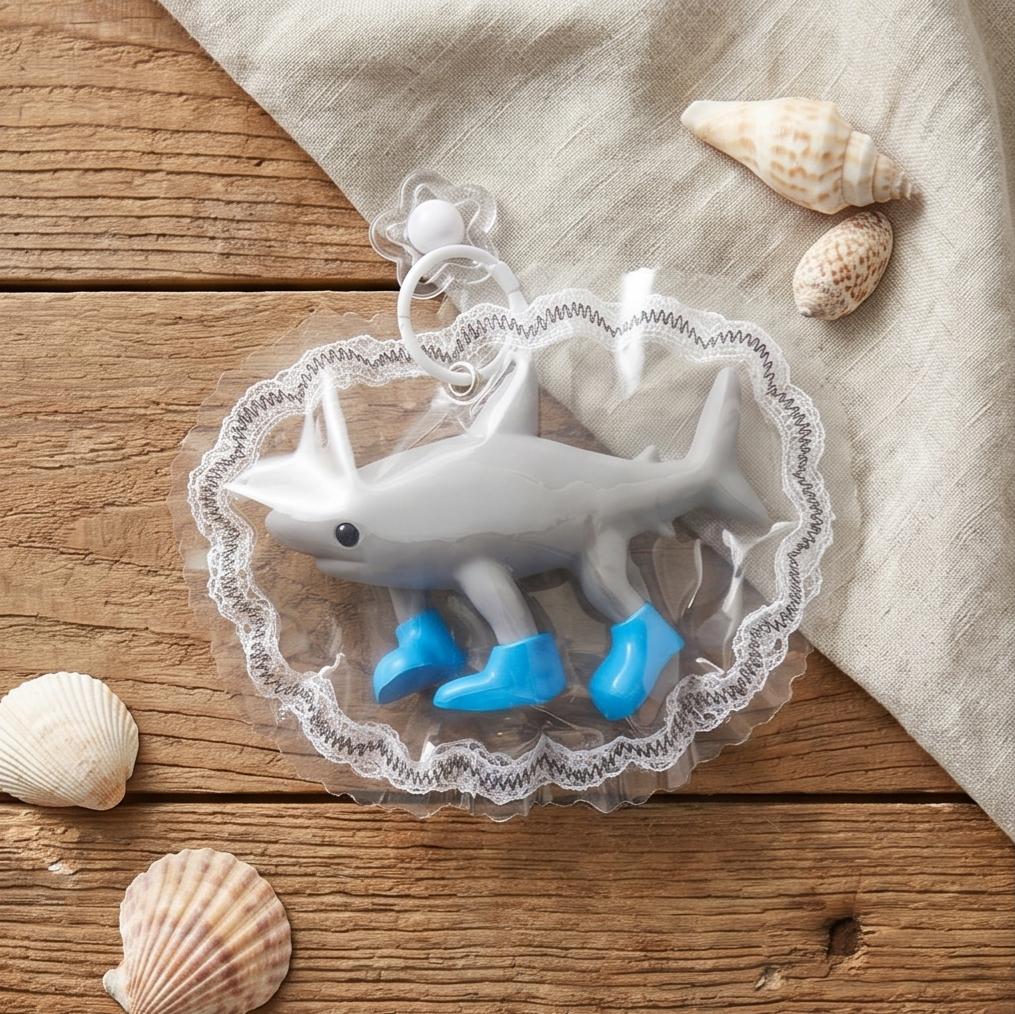 Silicone Shark Squishy Toy/Juguete Squishy de Tiburón de Silicona Trendy Collectible Stress Relief Toy with Blue Boots